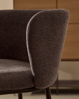 Kave Home Ciselia barkruk H75 chenille Donkergrijs poot zwart