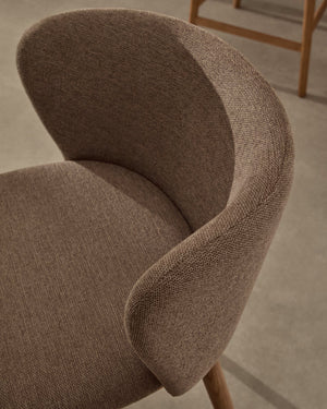 Kave Home Ciselia barkruk H65 chenille Bruin poot hout