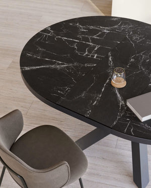 Kave Home Vashti eettafel uitschuifbaar Ø120(160) cm porselein Zwart