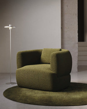 Kave Home Martina fauteuil draaibaar met kussen bouclé Donkergroen