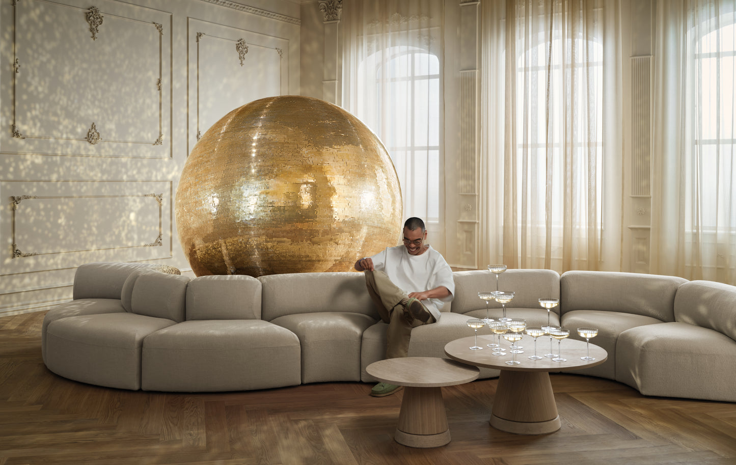 Bolia Piro salontafel Ø60 cm wit geolied eiken travertine