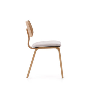 Kave Home Gena eetkamerstoel chenille Beige poot eiken naturel