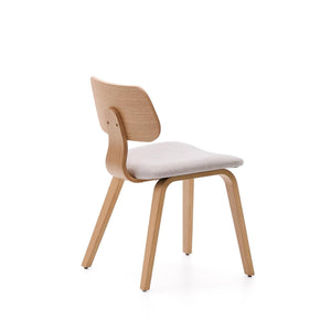 Kave Home Gena eetkamerstoel chenille Beige poot eiken naturel