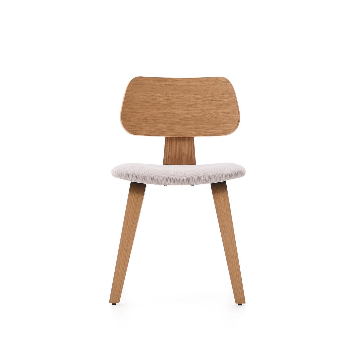 Kave Home Gena eetkamerstoel chenille Beige poot eiken naturel