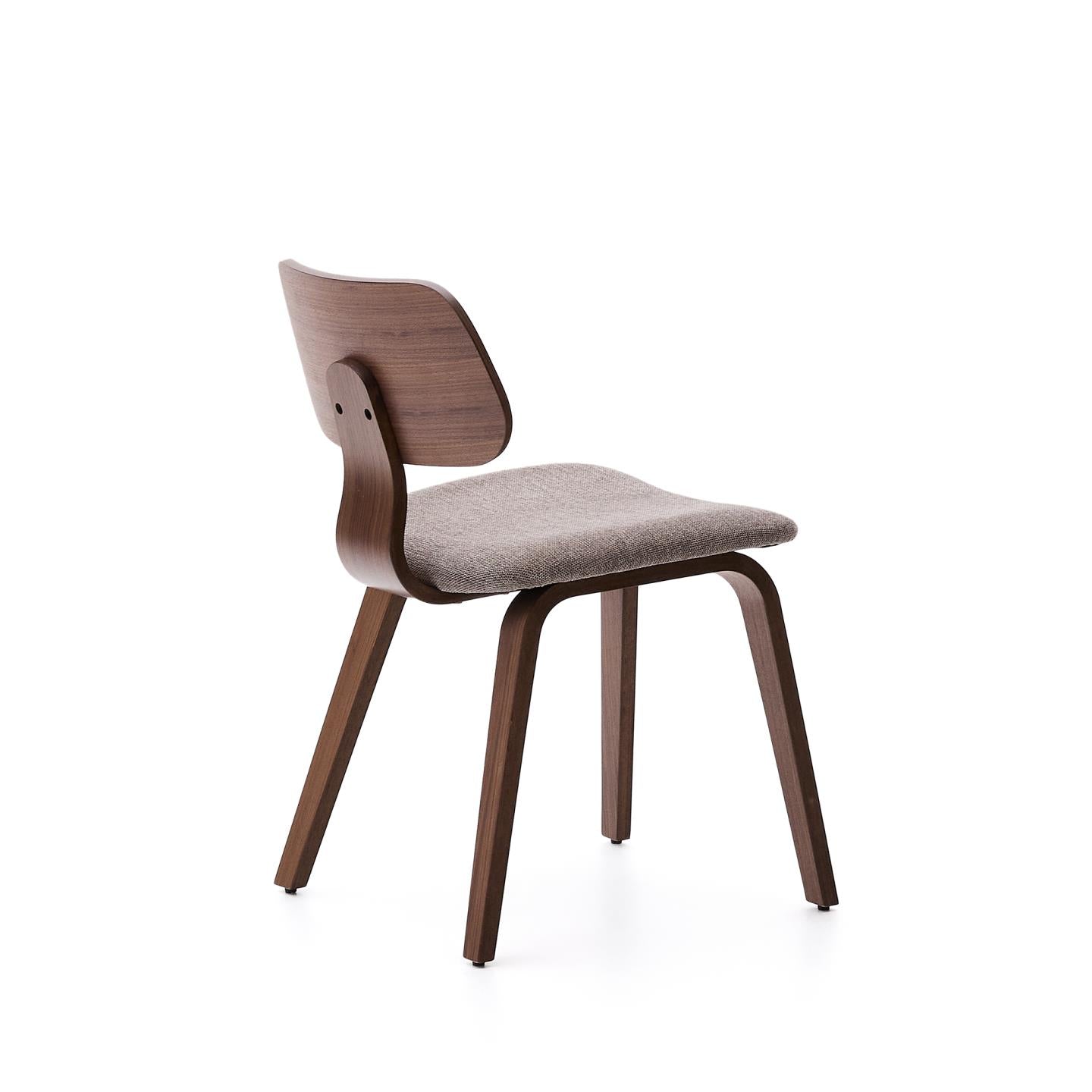 Kave Home Gena eetkamerstoel chenille Beige poot walnoot afwerking