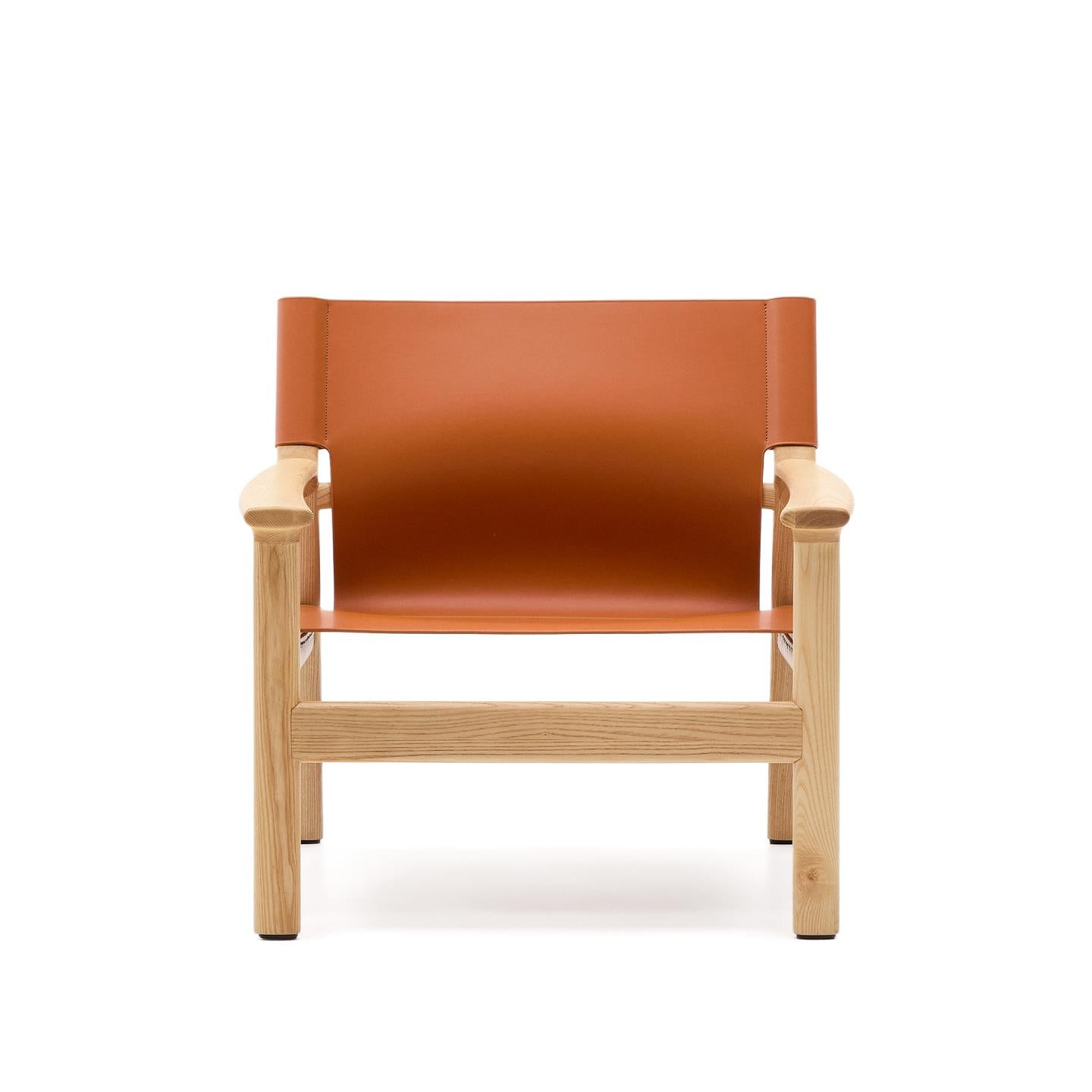 Kave Home Jan fauteuil leder Lichtbruin essenhout