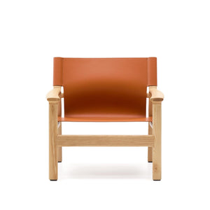 Kave Home Jan fauteuil leder Lichtbruin essenhout