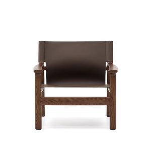 Kave Home Jan fauteuil leder Donkerbruin essenhout