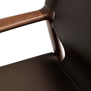 Kave Home Jan fauteuil leder Donkerbruin essenhout
