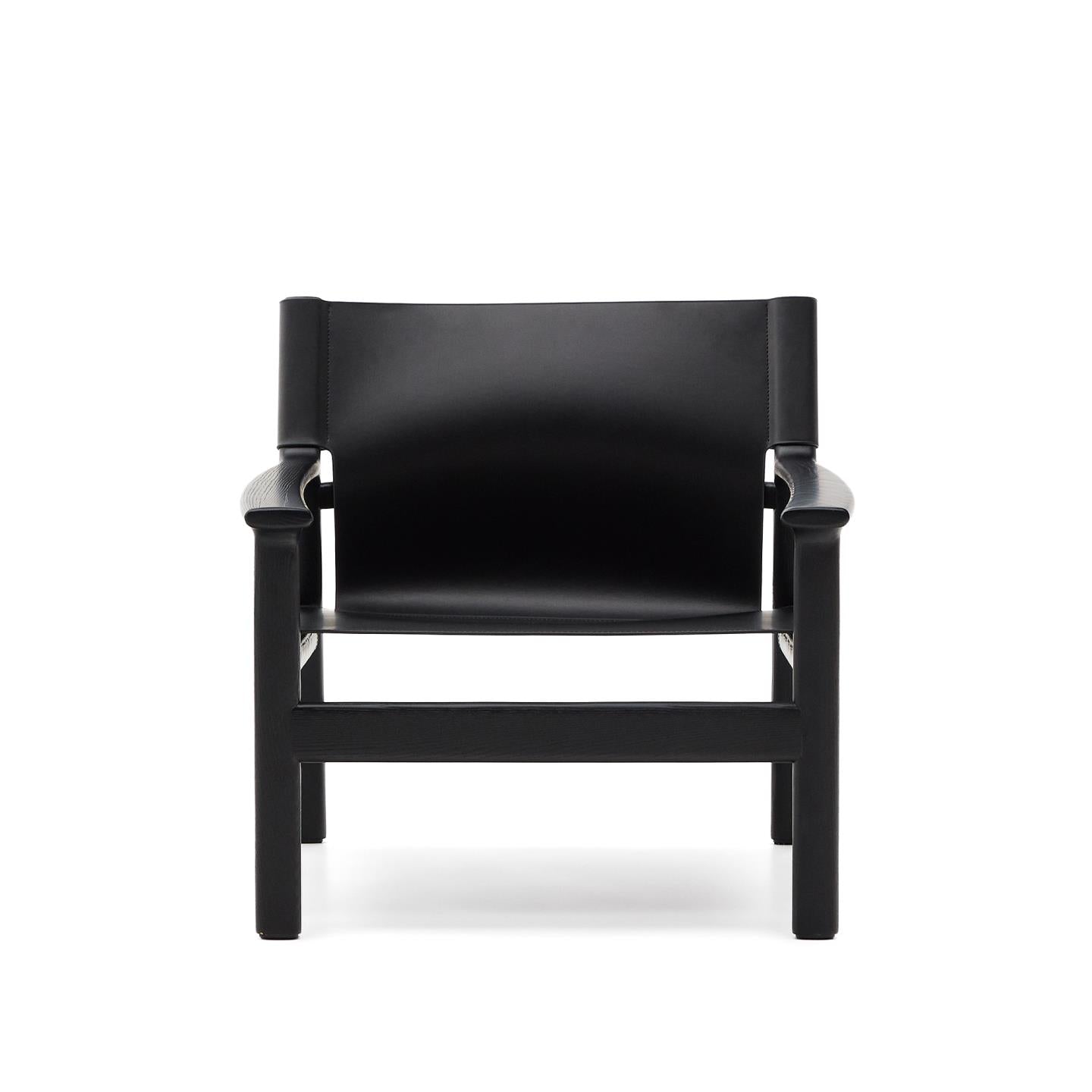 Kave Home Jan fauteuil leder Zwart essenhout
