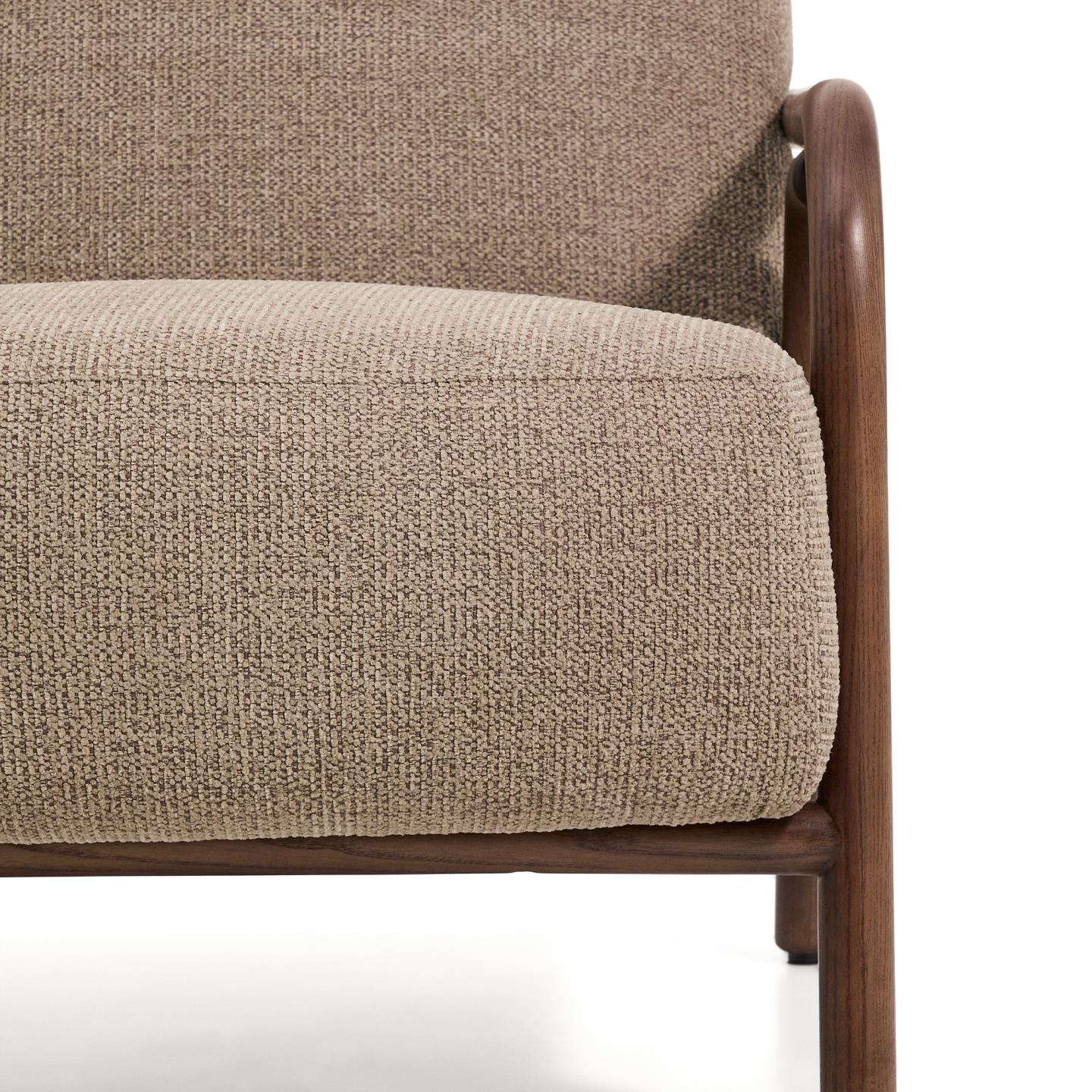 Kave Home Sylo fauteuil chenille Taupe walnoot
