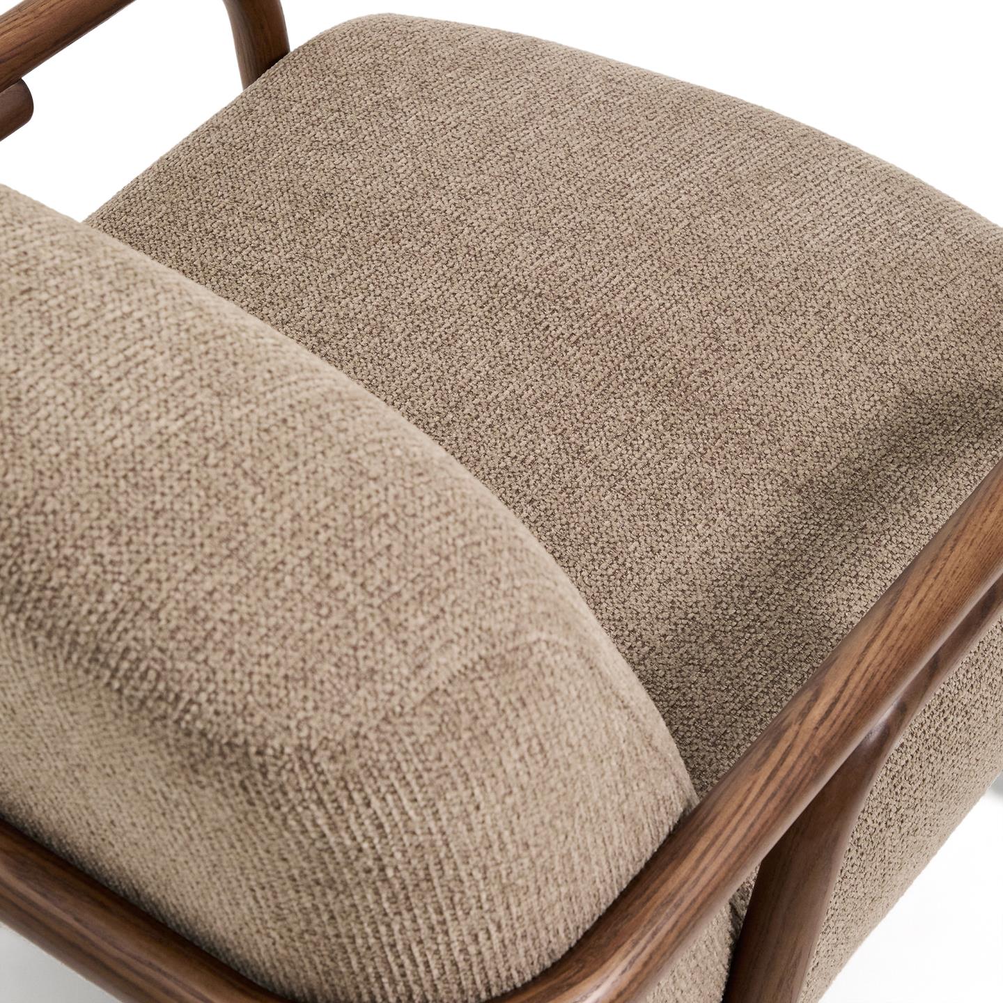 Kave Home Sylo fauteuil chenille Taupe walnoot