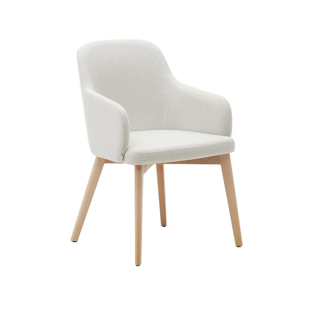 Kave Home Nelida eetkamerstoel chenille Beige poot naturel