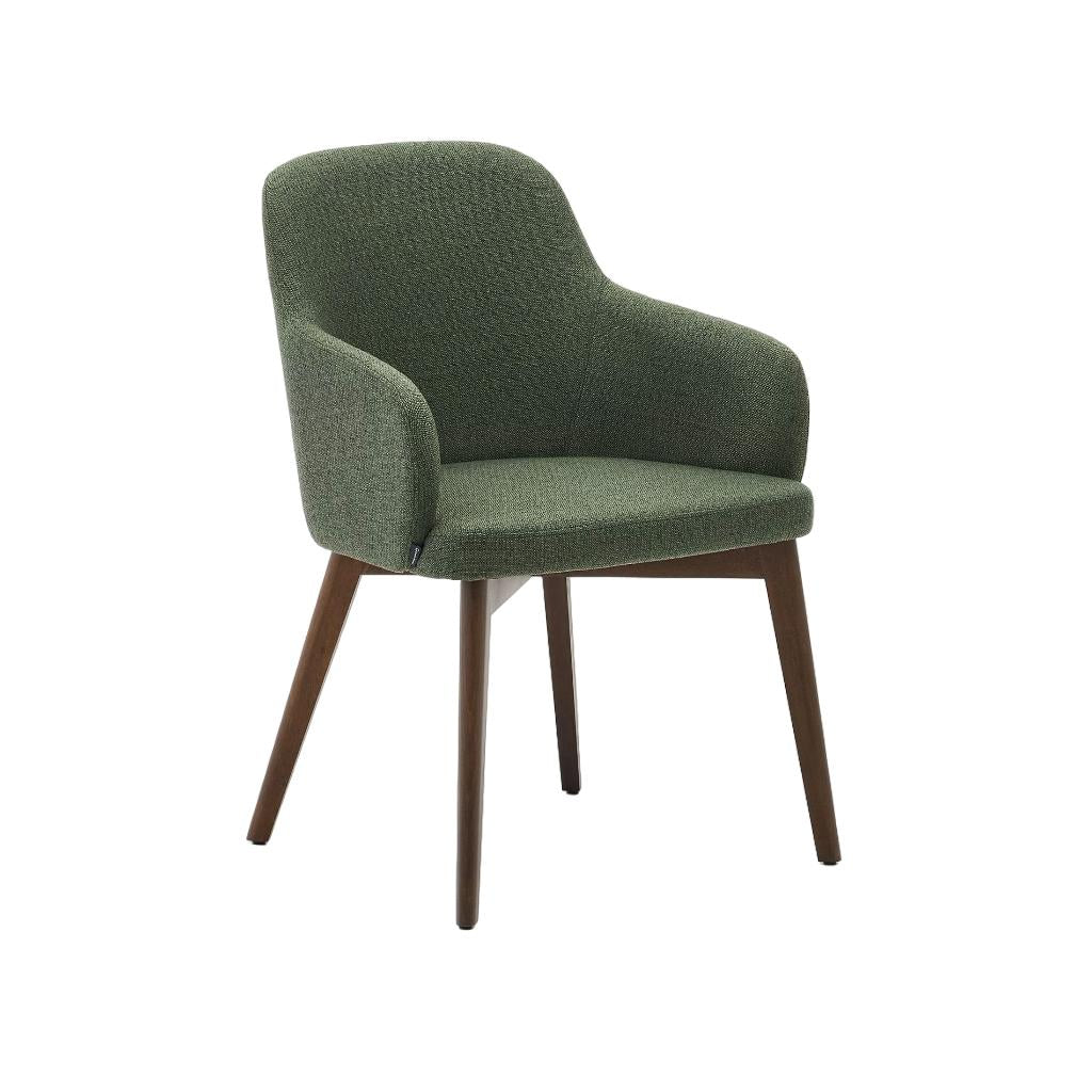 Kave Home Nelida eetkamerstoel chenille Groen poot walnoot