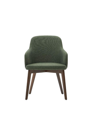 Kave Home Nelida eetkamerstoel chenille Groen poot walnoot