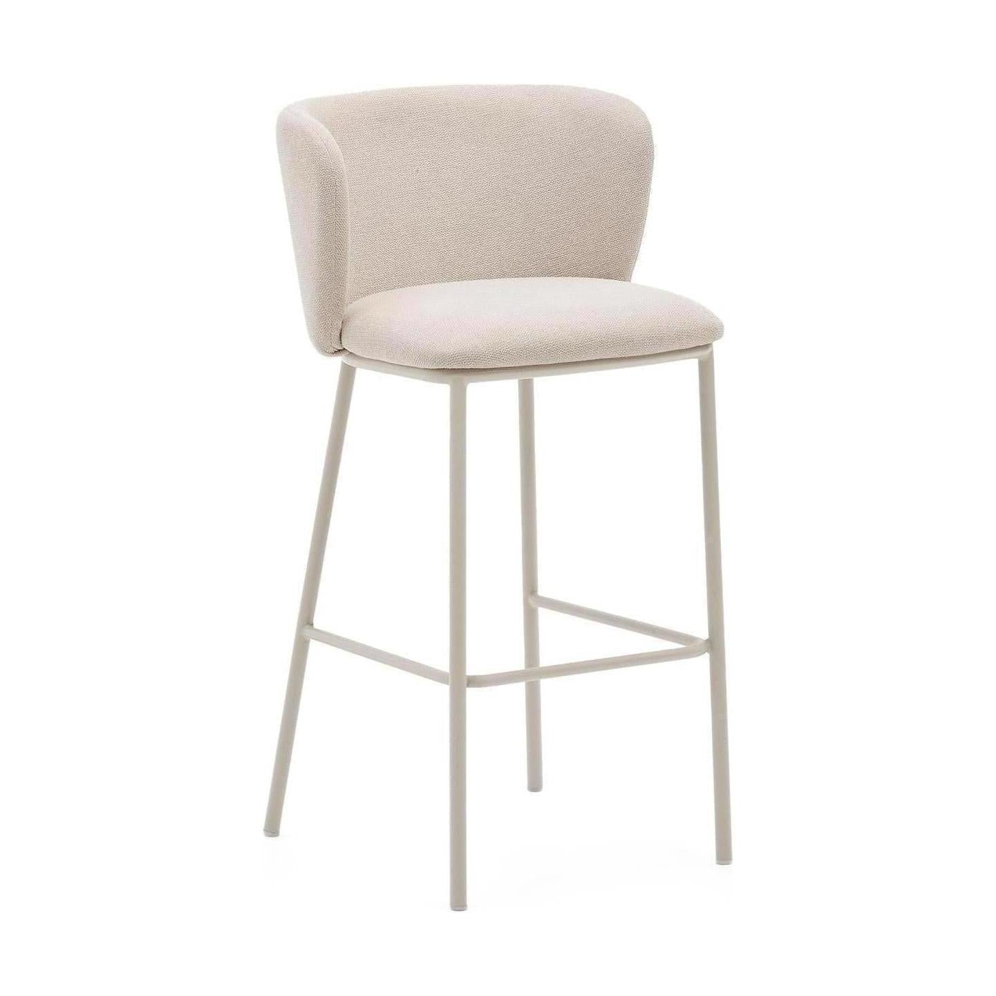 Kave Home Ciselia barkruk H75 chenille Beige poot beige