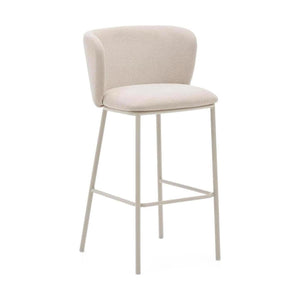 Kave Home Ciselia barkruk H75 chenille Beige poot beige