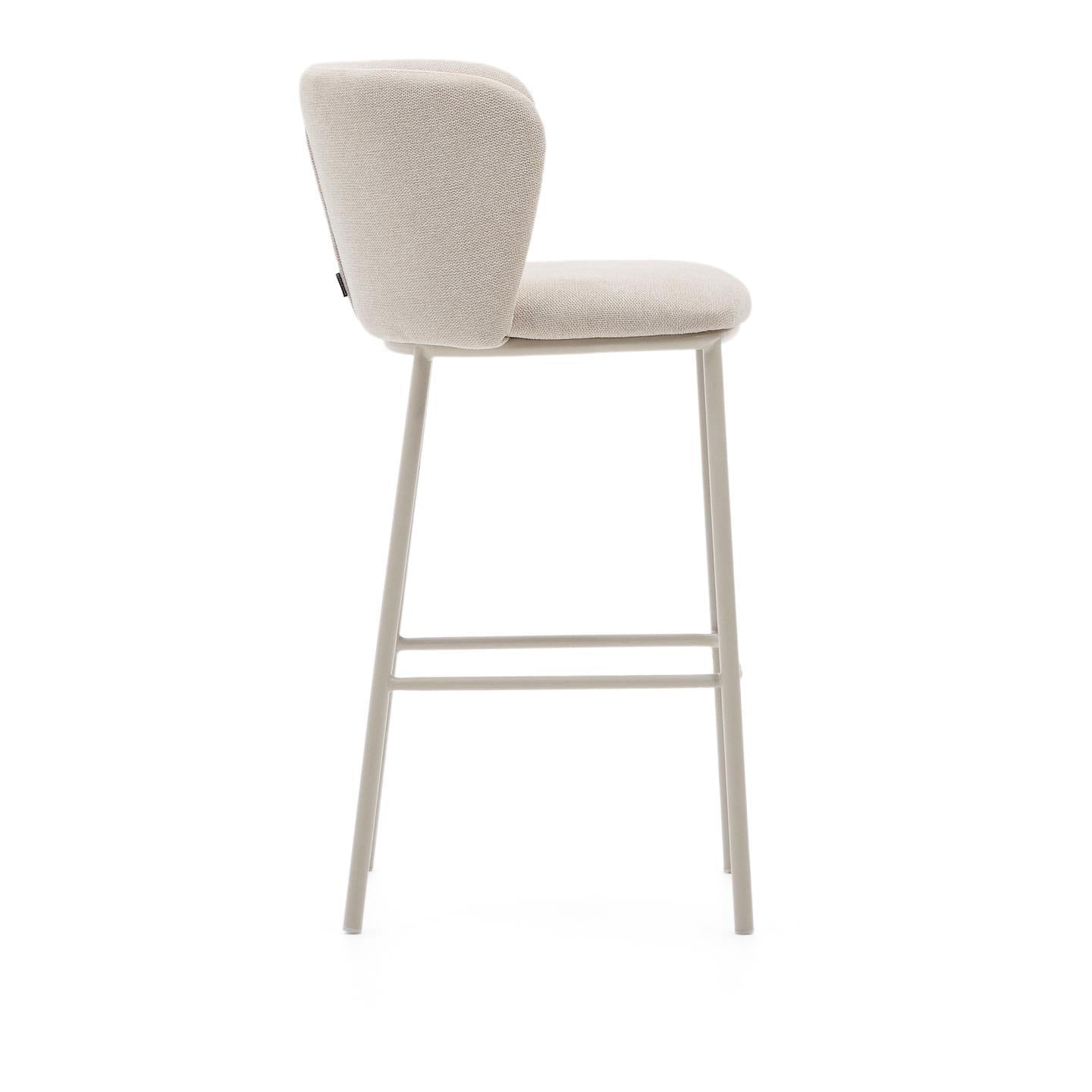 Kave Home Ciselia barkruk H75 chenille Beige poot beige