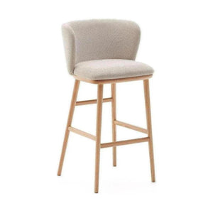 Kave Home Ciselia barkruk H65 chenille Beige poot hout