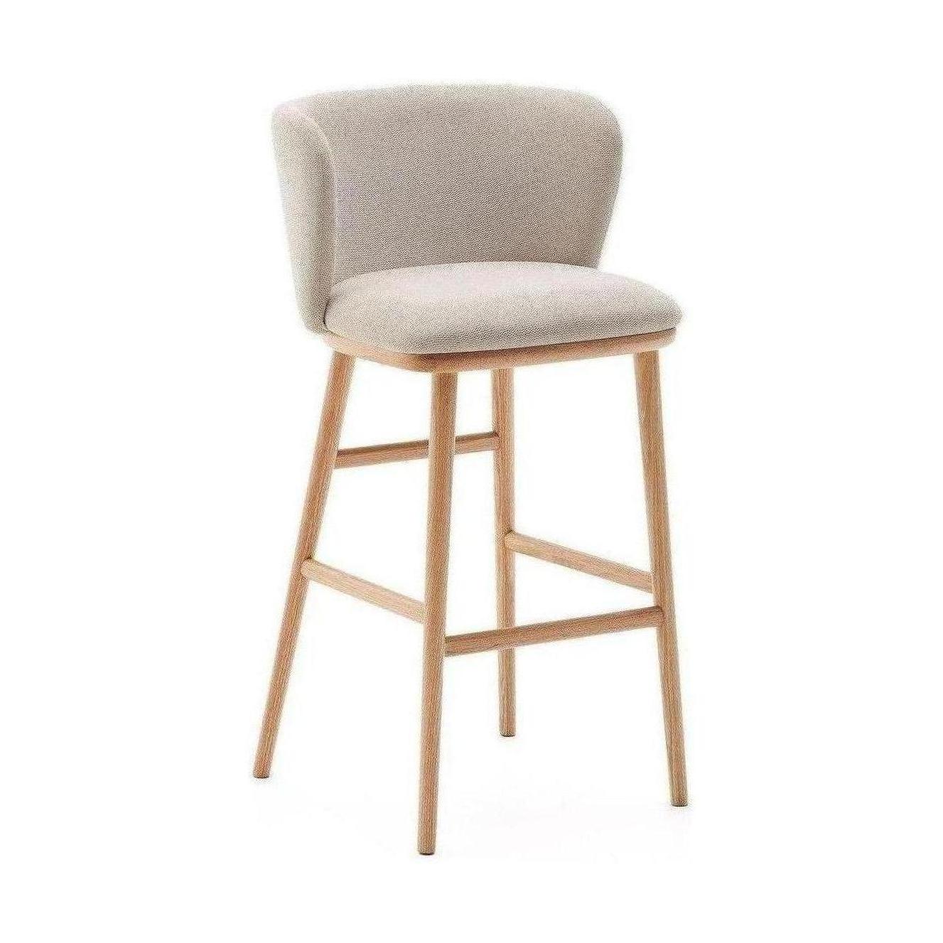 Kave Home Ciselia barkruk H75 chenille Beige poot hout