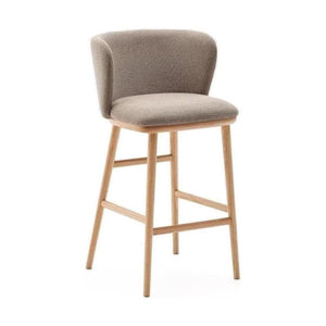Kave Home Ciselia barkruk H65 chenille Bruin poot hout