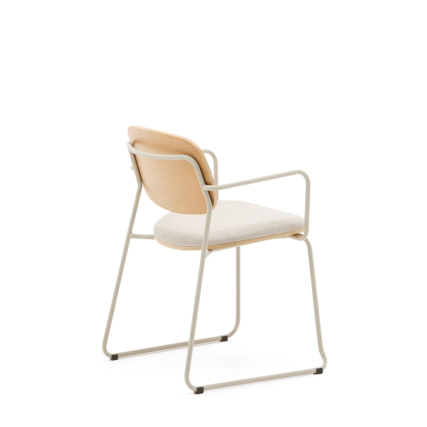 Kave Home Meli eetkamerstoel met arm multiplex chenille Beige