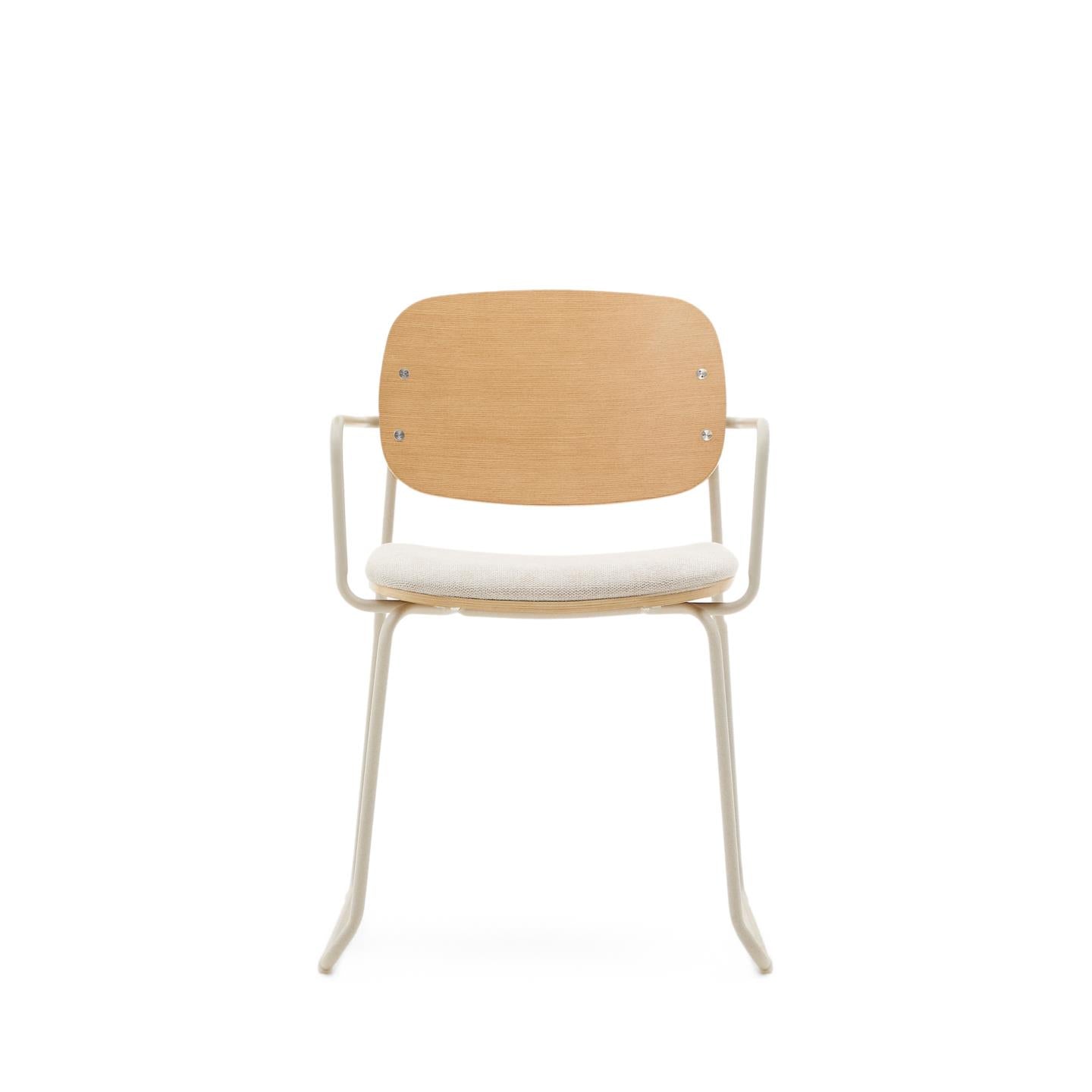 Kave Home Meli eetkamerstoel met arm multiplex chenille Beige