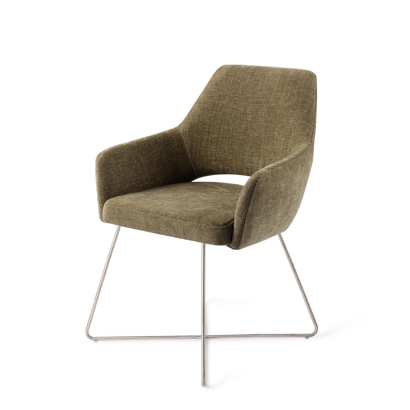 Jesper Home x HelloChair Yanai eetkamerstoel Olive Oasis cross steel