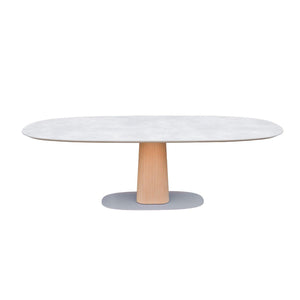 Bree's New World StorQ eettafel superellips 240x120 cm HPL Sand Stone/eiken white