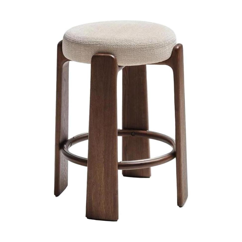 Kave Home Granite barkruk H65 zonder rugleuning chenille Beige/walnoot