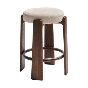 Kave Home Granite barkruk H65 zonder rugleuning chenille Beige/walnoot