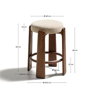 Kave Home Granite barkruk H65 zonder rugleuning chenille Beige/walnoot