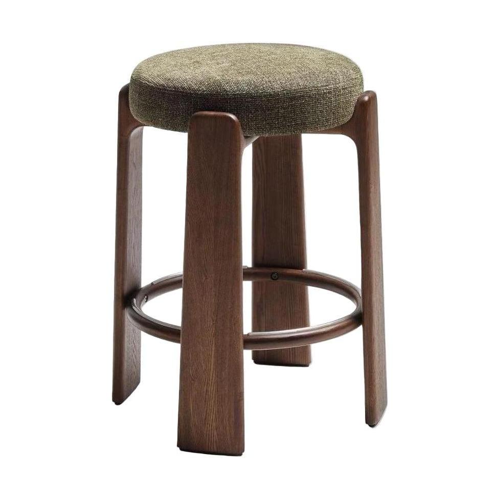 Kave Home Granite barkruk H65 zonder rugleuning chenille Groen/walnoot