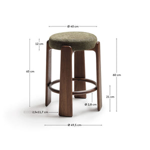 Kave Home Granite barkruk H65 zonder rugleuning chenille Groen/walnoot