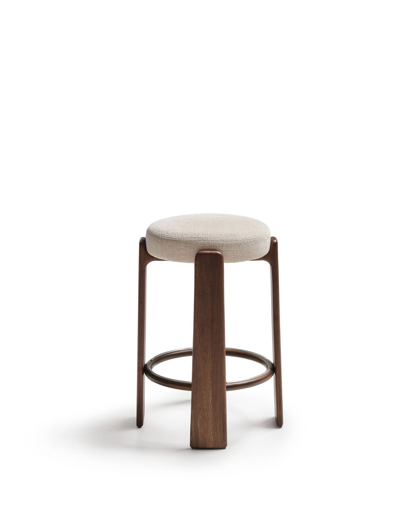 Kave Home Granite barkruk H75 zonder rugleuning chenille Beige/walnoot