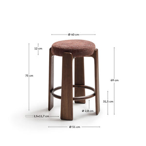 Kave Home Granite barkruk H75 zonder rugleuning chenille Bruin/walnoot
