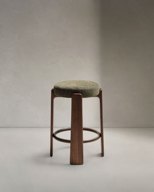 Kave Home Granite barkruk H75 zonder rugleuning chenille Groen/walnoot