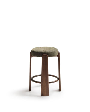 Kave Home Granite barkruk H75 zonder rugleuning chenille Groen/walnoot
