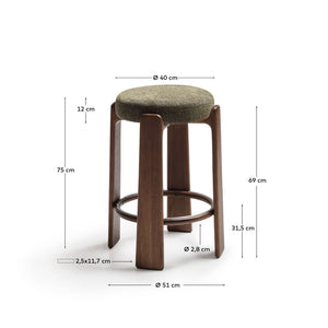 Kave Home Granite barkruk H75 zonder rugleuning chenille Groen/walnoot
