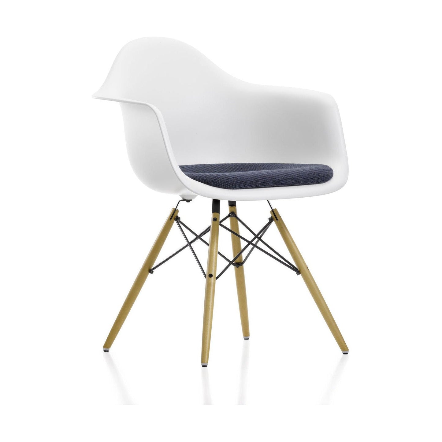 Vitra Eames DAW eetkamerstoel met arm vast zitkussen White esdoorn