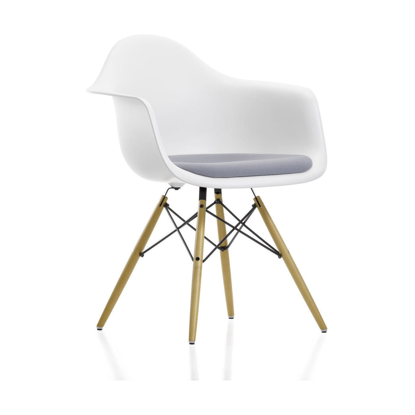 Vitra Eames DAW eetkamerstoel met arm vast zitkussen White esdoorn