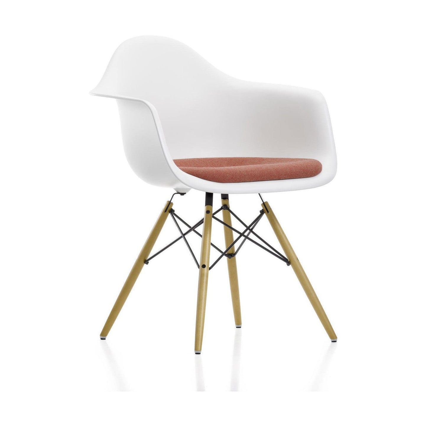 Vitra Eames DAW eetkamerstoel met arm vast zitkussen White esdoorn