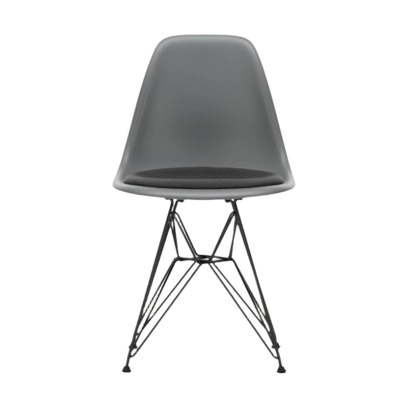 Vitra Eames DSR eetkamerstoel vast zitkussen Granite Grey zwart gepoedercoat