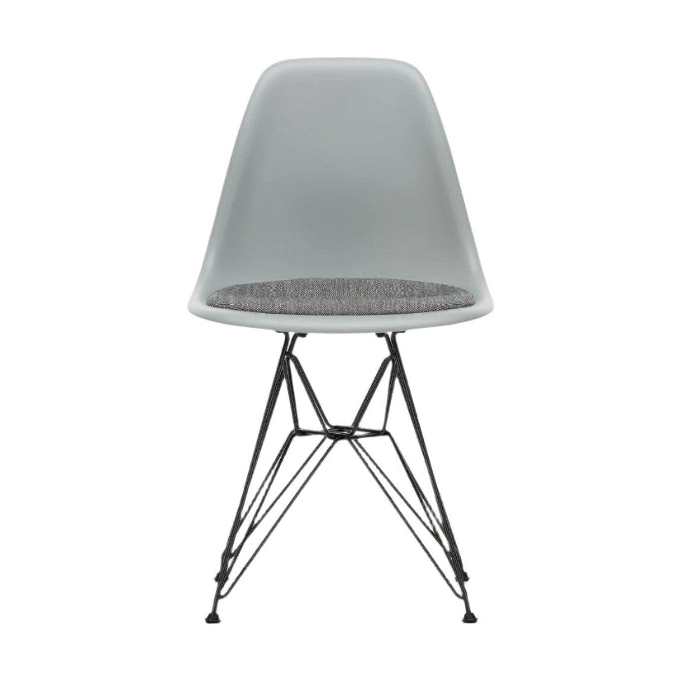 Vitra Eames DSR eetkamerstoel vast zitkussen Light Grey zwart gepoedercoat