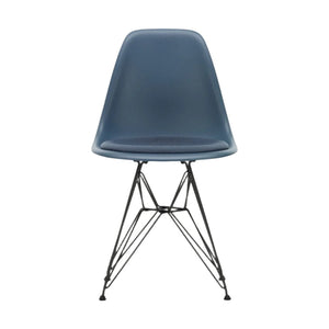 Vitra Eames DSR eetkamerstoel vast zitkussen Sea Blue zwart gepoedercoat