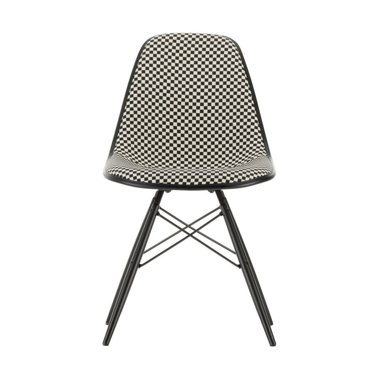 Vitra Eames DSW eetkamerstoel Deep Black gestoffeerd Checker zwart esdoorn