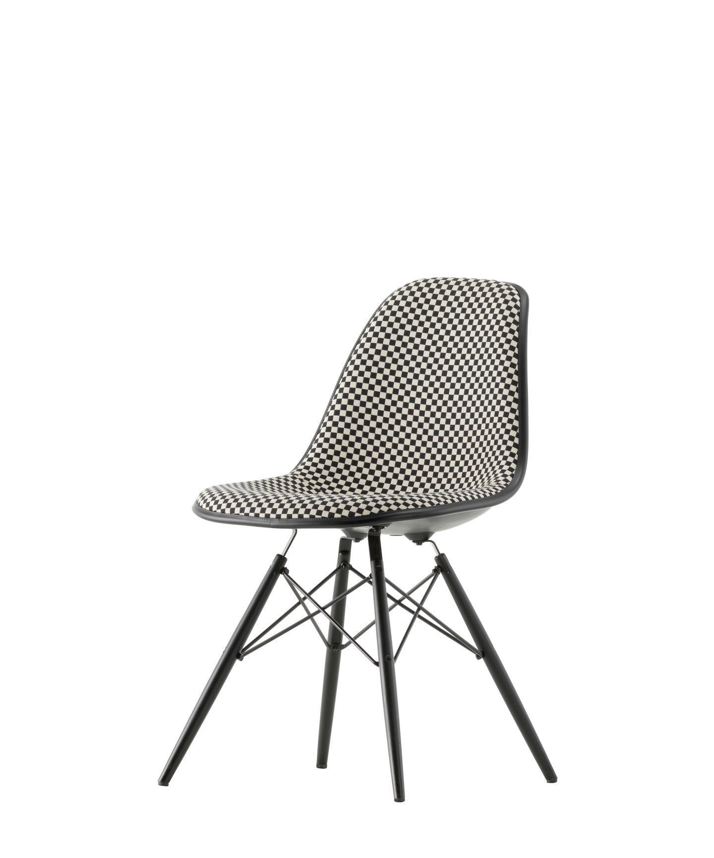 Vitra Eames DSW eetkamerstoel Deep Black gestoffeerd Checker zwart esdoorn
