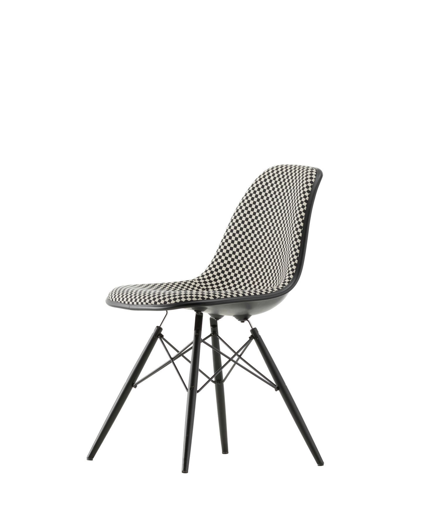 Vitra Eames DSW eetkamerstoel Deep Black gestoffeerd Checker zwart esdoorn