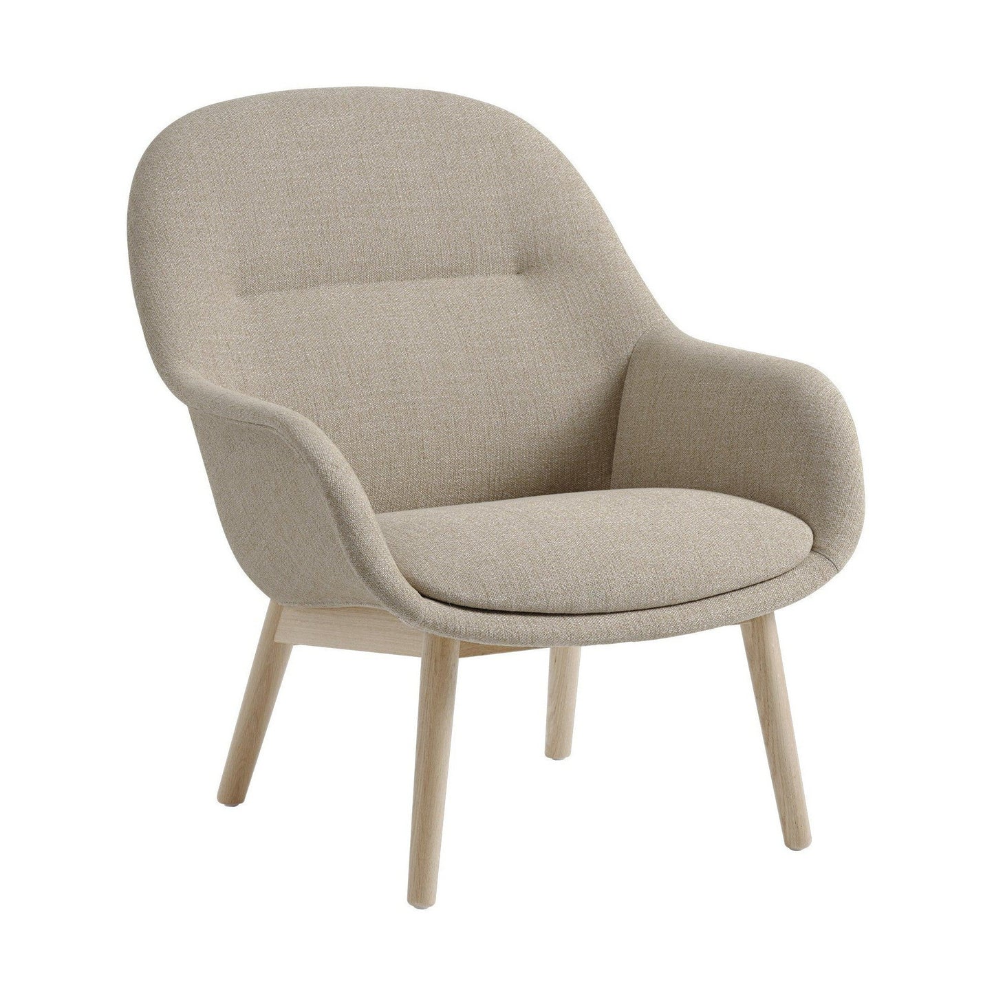 Muuto Fiber loungestoel met arm gestoffeerd Ecriture 240 vierpoot eikenhout