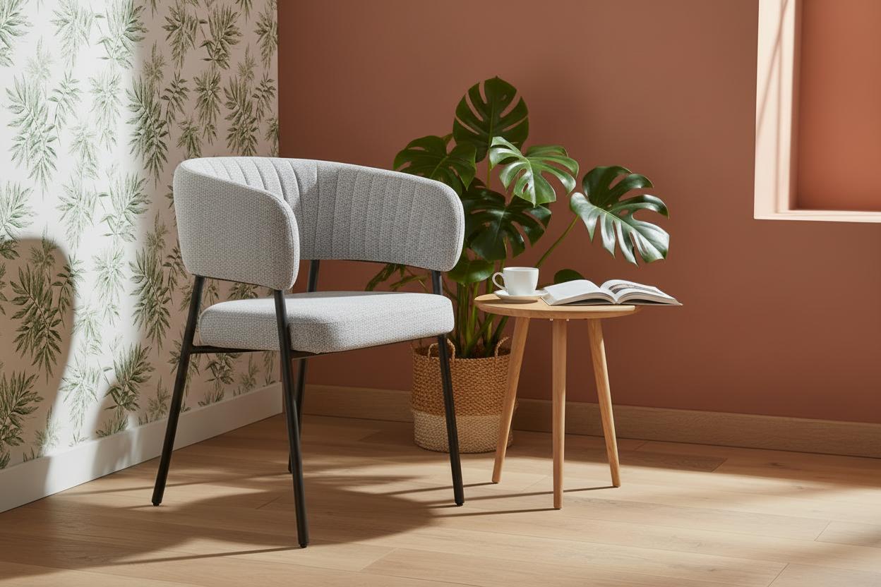 HelloChair Lovi eetkamerstoel Milan Greige poot dark brown
